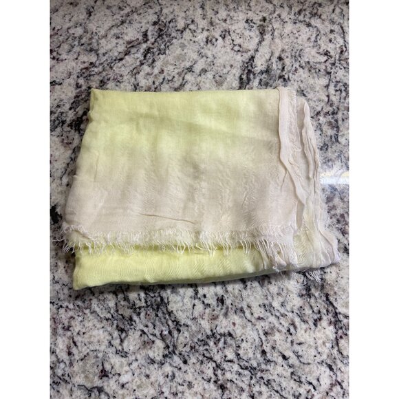 Vintage Womens Rectangel Scarf Lightweight Yellow White Ombre Fringed - Picture 6 of 6